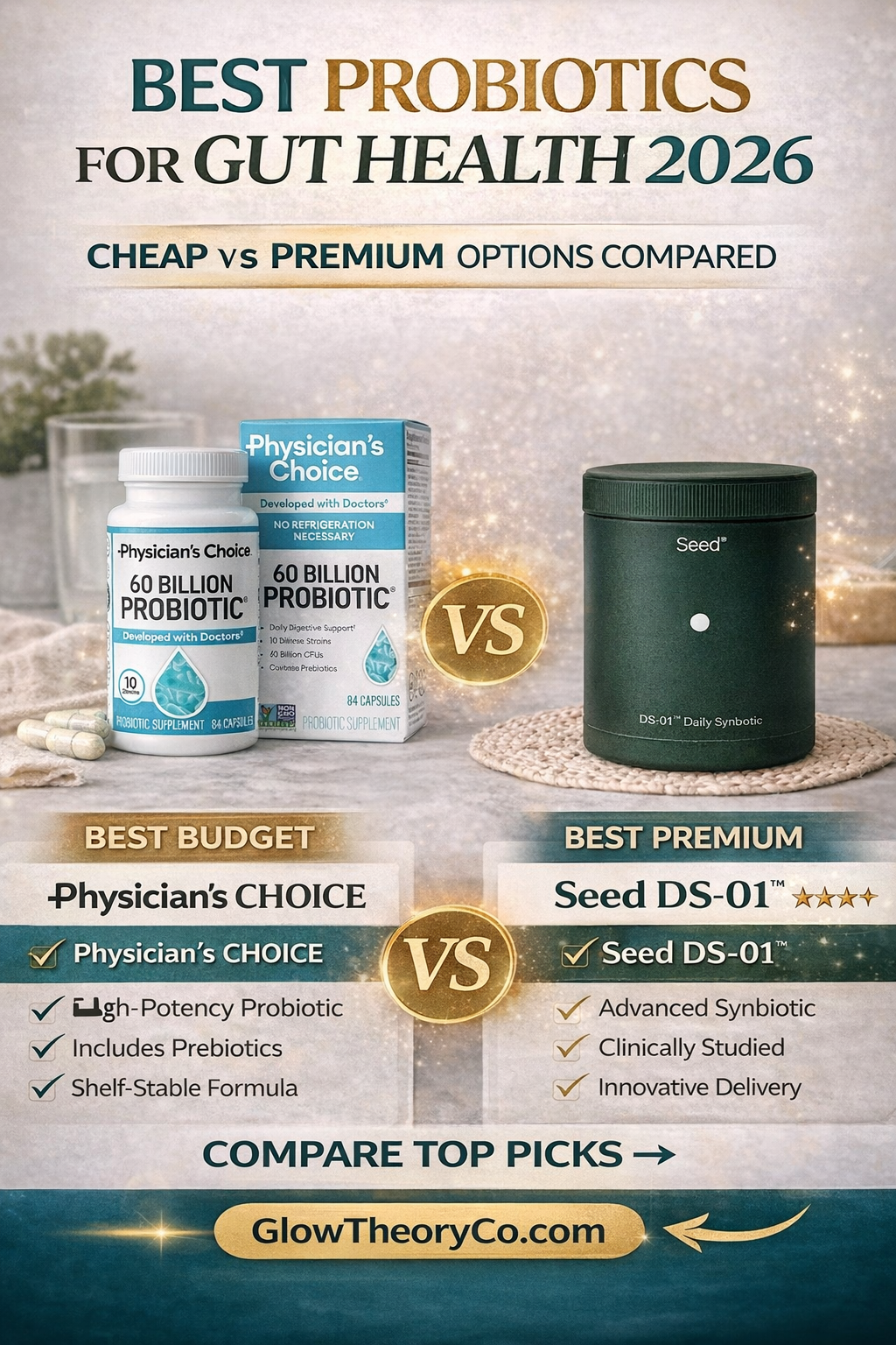 Best probiotics for gut health 2026 comparison Physician’s Choice vs Seed DS-01